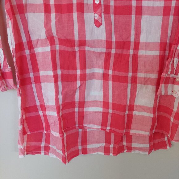 St. John's Bay Tonic Blouse, Pink & White Plaid Shirt With a V-neckline Size L - Picture 3 of 10